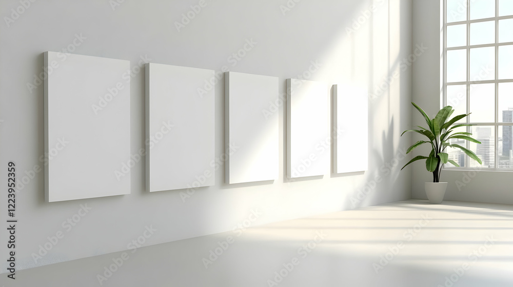 Blank canvases in modern gallery Blank canvases in modern gallery