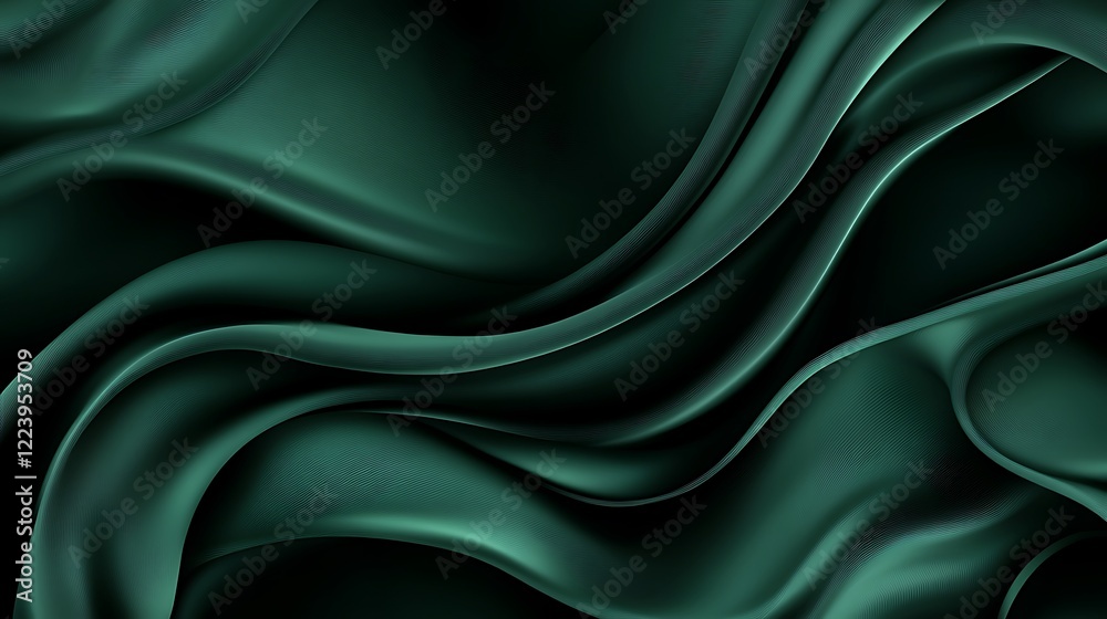 Obraz premium Abstract Emerald Green Silk Draped Waves Background