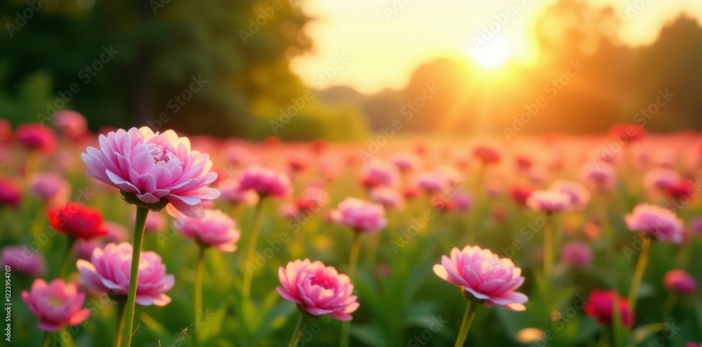 Soft pink ranunculus field with lush greenery and a warm sunny sky, blooming flowers, gardening, nature photography Soft pink ranunculus field with lush greenery and a warm sunny sky, blooming flowers, gardening, nature photography
