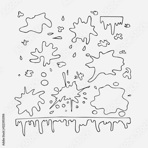 A set of spots, smudges and blots, hand-drawn in black ink on a white background. Vector illustration for your design.