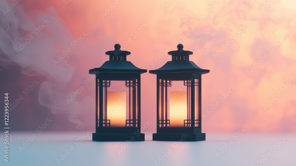 Illuminated Lanterns in a Dreamy Pink and Orange Sky Illuminated Lanterns in a Dreamy Pink and Orange Sky