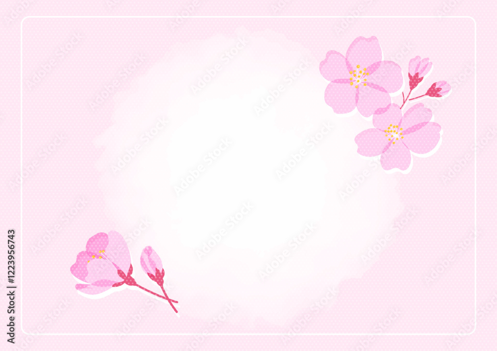 シンプルな桜カード –水彩の背景とレトロ桜の花デザイン
