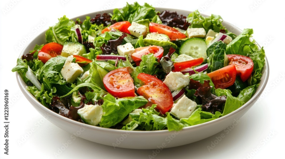 A bowl of fresh, healthy salad with a variety of colorful ingredients.