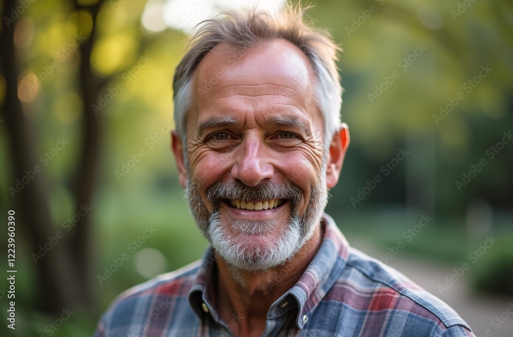 A cheerful middle-aged man enjoying a bright day in a peaceful park, radiating positivity and contentment, surrounded by vibrant greenery in a natural outdoor environment. A cheerful middle-aged man enjoying a bright day in a peaceful park, radiating positivity and contentment, surrounded by vibrant greenery in a natural outdoor environment.