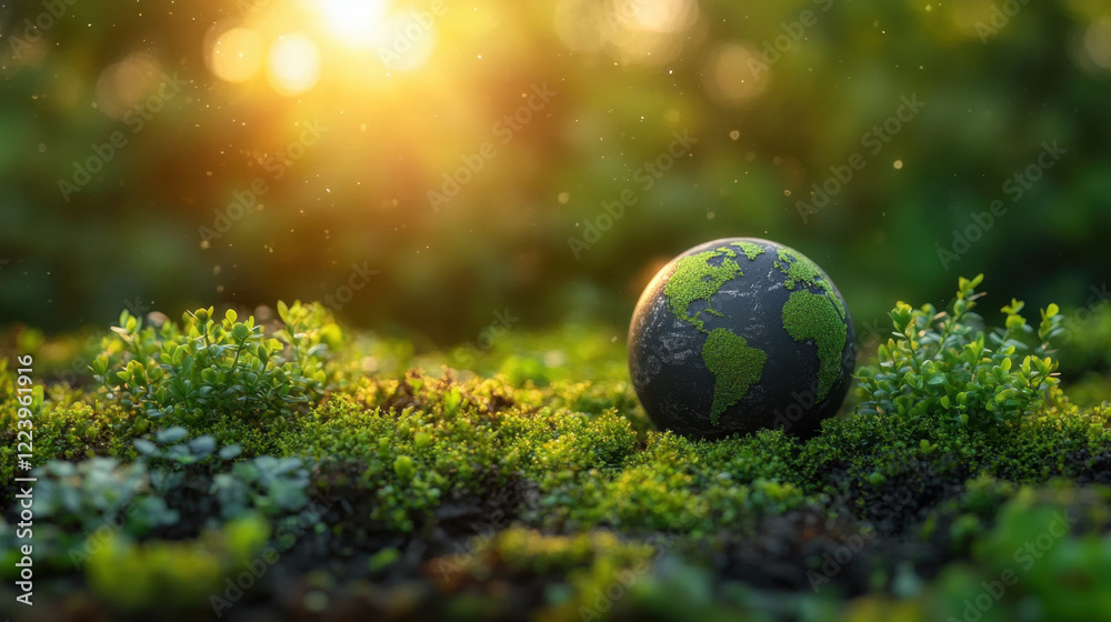 globe representing Earth surrounded by lush greenery and sunlight, symbolizing environmental awareness and sustainability globe representing Earth surrounded by lush greenery and sunlight, symbolizing environmental awareness and sustainability