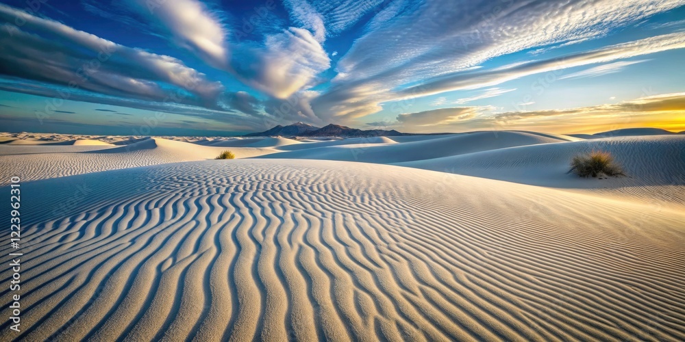 Naklejka premium Serene White Desert: Captivating Sandy Ripples and Dune Waves in a Textured Landscape