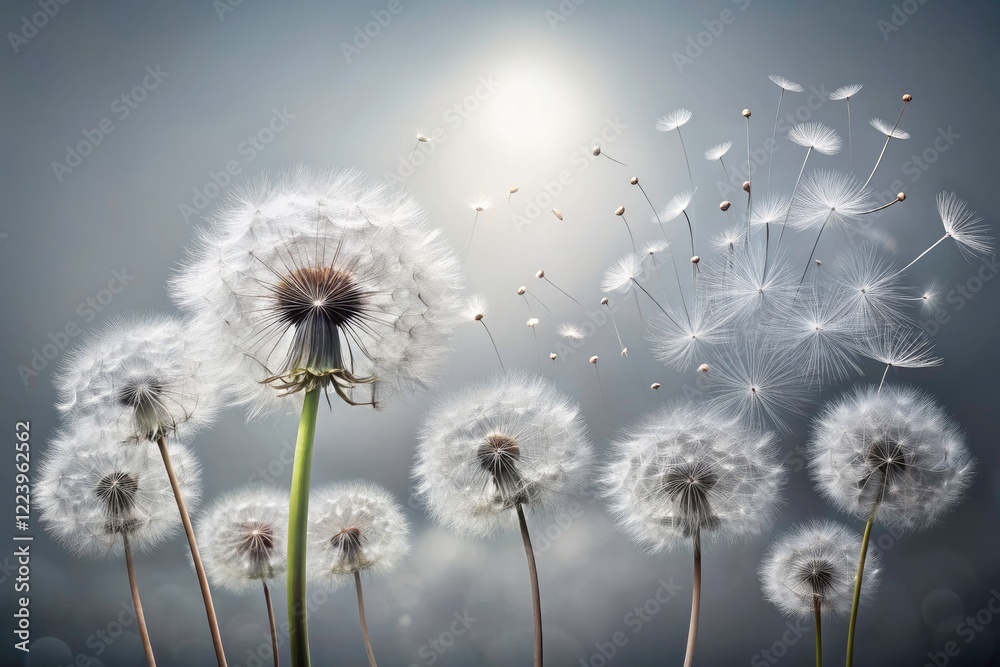 Silhouette Dandelion Seeds Summer Goodbye Spring Photo Background Copy Space