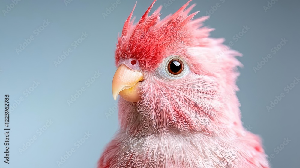 Naklejka premium Pink cockatoo portrait, studio shot, soft background, pet bird