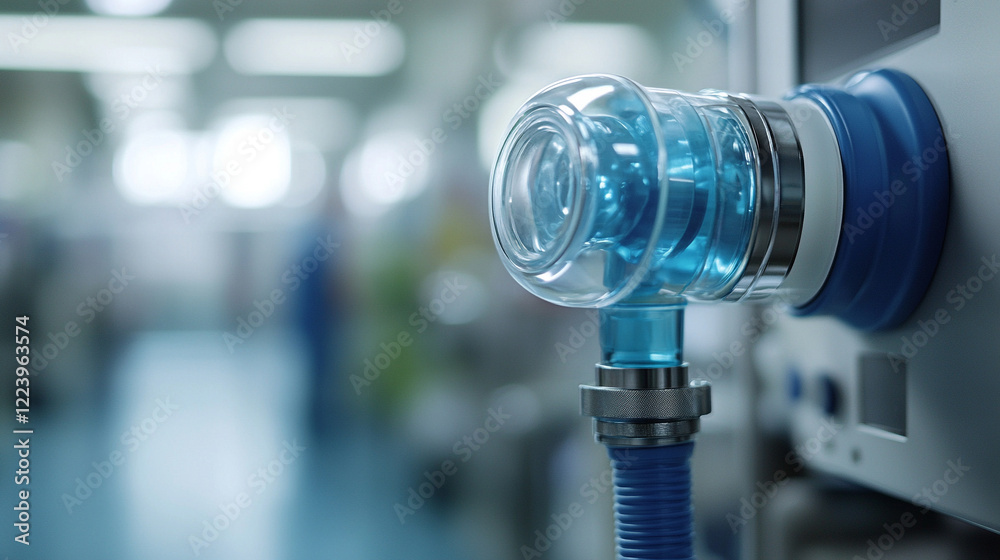 Medical device for artificial lung ventilation symbolizing life-saving technology in an emergency department or operating room with minimalistic, bright tones and empty space to emphasize the equipmen