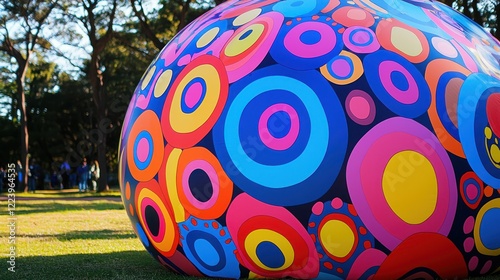 Obraz na płótnie A close-up of a giant balloon being inflated at an outdoor event, with vibrant colors and patterns. w salonie