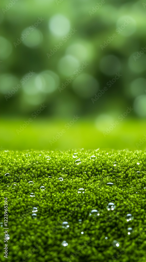 Naklejka premium Dewy moss, green background, nature scene