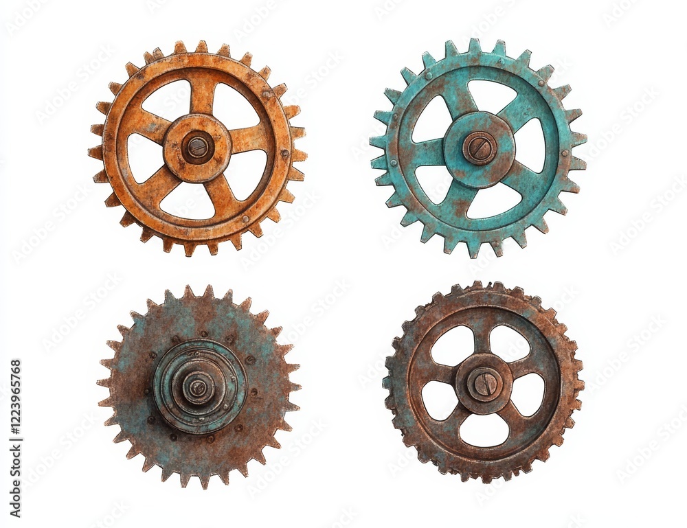 Four rusty gears isolated on white. Four rusty gears isolated on white.
