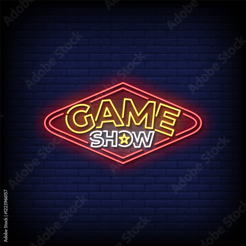 game show neon sign with brick wall background vector