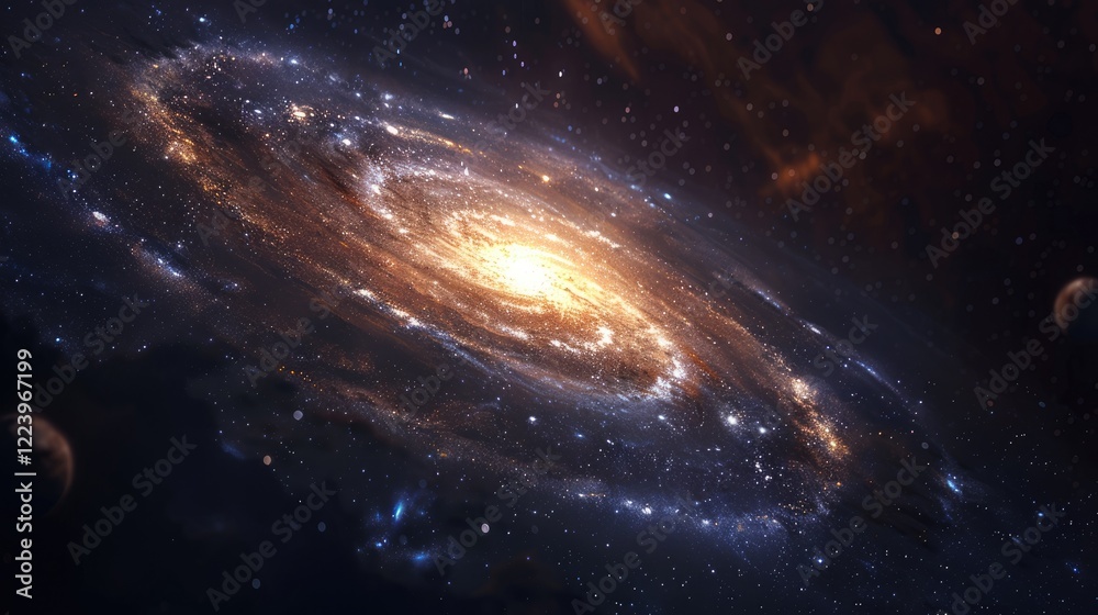 Naklejka premium a spiral galaxy with a luminous center in amazing outer space