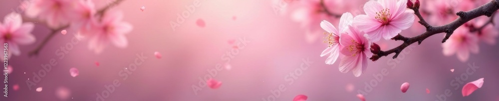 Soft pink sakura petals scattered on a tree branch, flowering branches, blossom colors Soft pink sakura petals scattered on a tree branch, flowering branches, blossom colors
