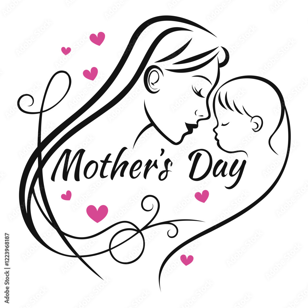 Happy Mother's Day greeting card vector illustration, heart symbols, cursive typography, isolated on a transparent background Happy Mother's Day greeting card vector illustration, heart symbols, cursive typography, isolated on a transparent background