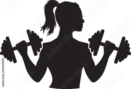 Silhouette of woman with dumbbells. Vector illustration.