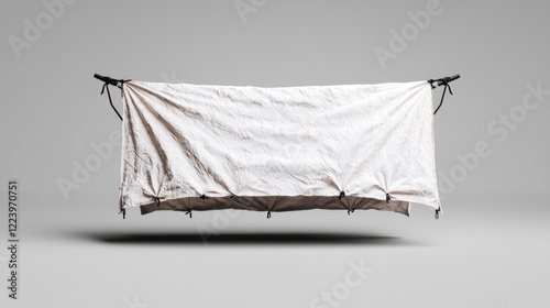 Blank canvas tarp mockup, studio shot, hanging, advertising use