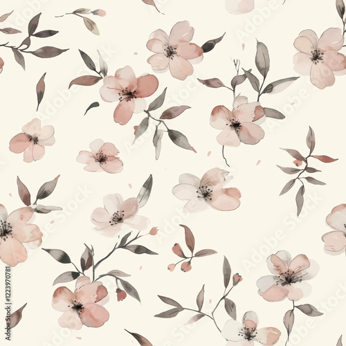 Cute blush pink and neutral colors, small floral  watercolor floral seamless pattern. Watercolor print in rustic vintage style, textile or wallpapers.