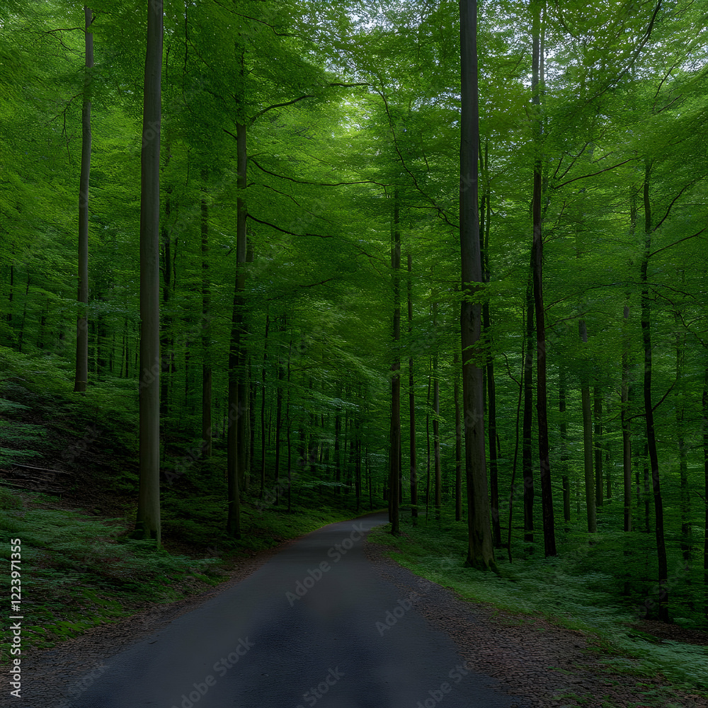 Obraz premium Forest road, green trees, nature, path