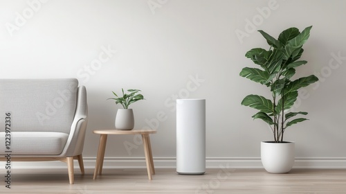 PM2.5 protect concept. Cozy and Stylish Home Theater Setup with Soft Lighting and Potted Plants