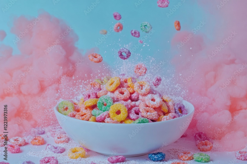 Ring cereal in concept Processed foods and food coloring and the causes of childhood cancer , Generative AI Ring cereal in concept Processed foods and food coloring and the causes of childhood cancer , Generative AI