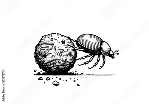 Dung Beetle hand drawn Illustration Sketch Vector Isolated