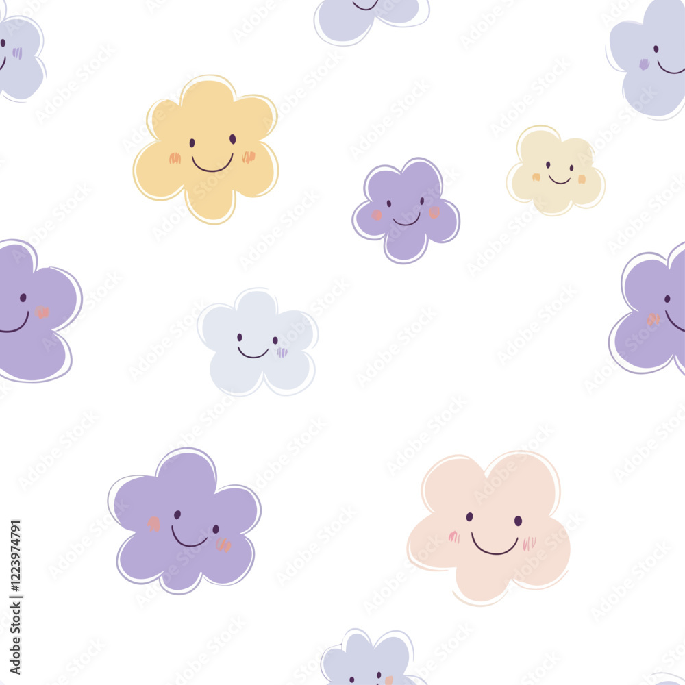 Cute Pastel Flower Faces in Seamless Pattern for Sweet and Cheerful T-Shirt Background
Cute Pastel Flower Faces in Seamless Pattern for Sweet and Cheerful T-Shirt Background