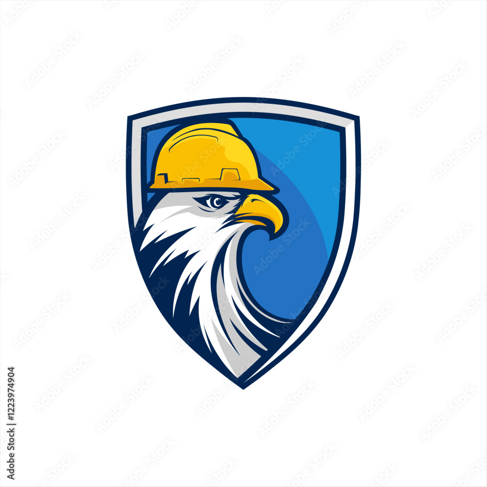 Fototapeta premium Eagle head wearing helmet project blue background illustration logo design