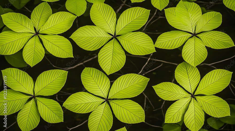 Lush green leaves, intricate pattern, dark background, nature texture, design element Lush green leaves, intricate pattern, dark background, nature texture, design element