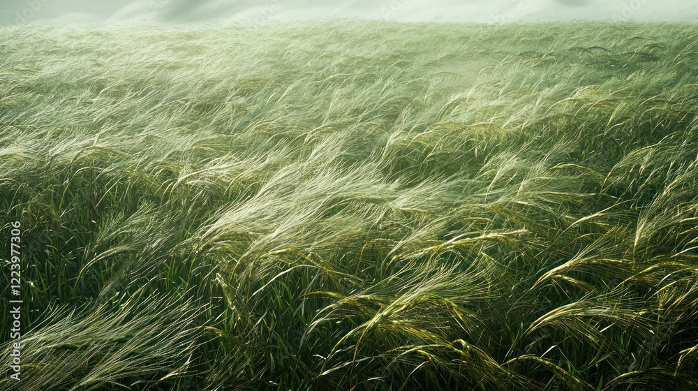 A field of tall grain swaying in the wind as harvest time approaches.