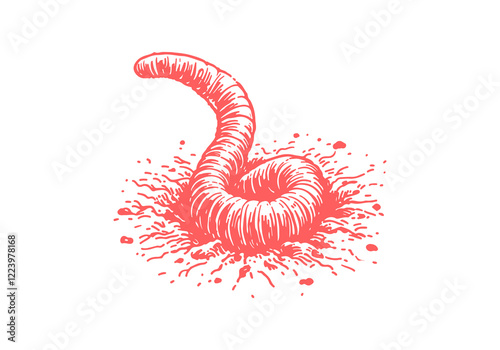 Earthworm hand drawn Illustration Sketch Vector Isolated