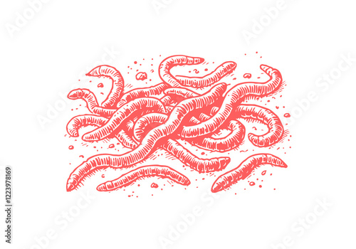 Earthworm hand drawn Illustration Sketch Vector Isolated