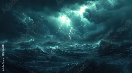 Wallpaper Mural Lightning Over Rolling Ocean Waves Torontodigital.ca