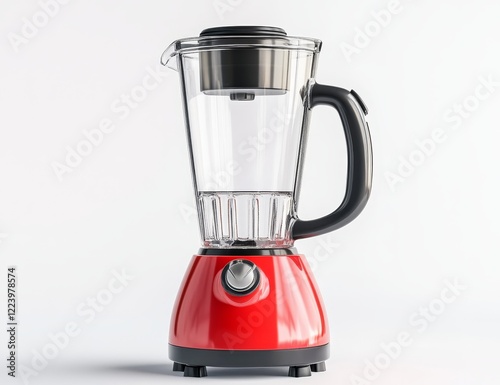 Red blender with glass jar, isolated on white.