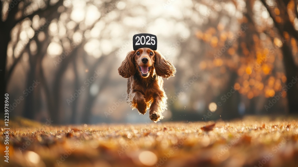 Obraz premium Energetic Cocker Spaniel Dog Running Through Park with 