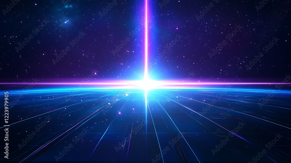 Obraz premium Abstract Cosmic Grid Illuminated By Vibrant Light Beam