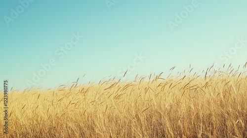 Obraz na płótnie A golden grain field swaying gently in the breeze under a clear blue sky. w salonie