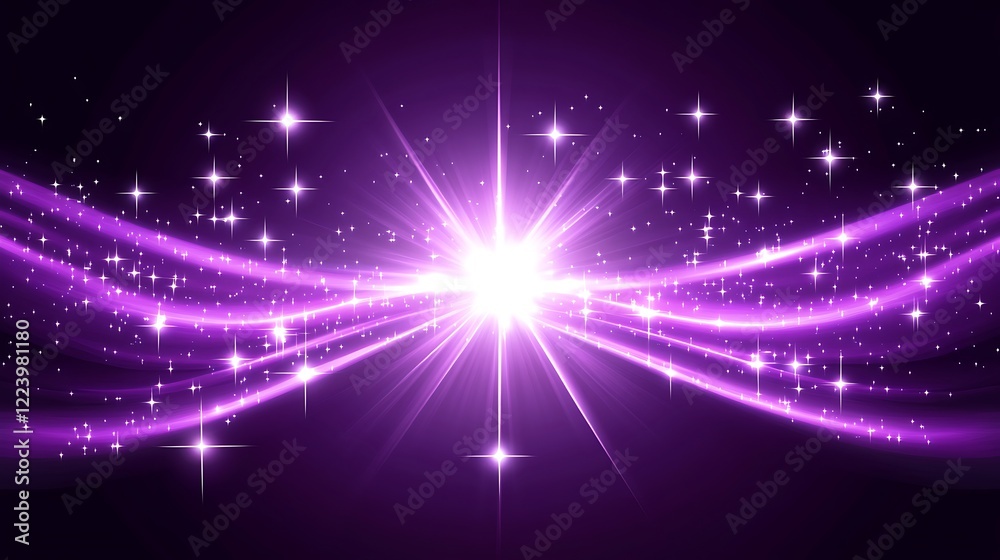Purple Light Rays with Sparkling Stars Background Purple Light Rays with Sparkling Stars Background