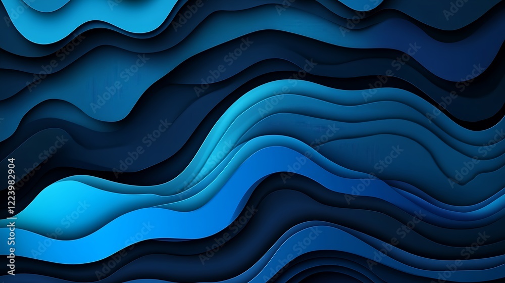 Abstract Blue Waves Papercut Style Design Abstract Blue Waves Papercut Style Design