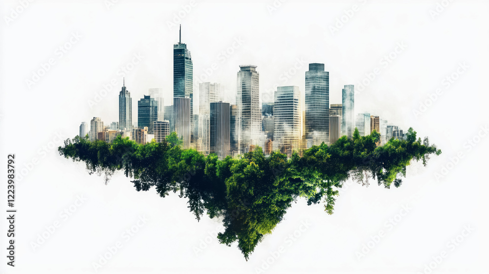 Fototapeta premium Nature and urban jungle aerial perspectives on modern cityscapes