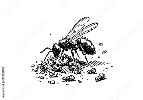 Flying ant hand drawn Illustration Sketch Vector Isolated