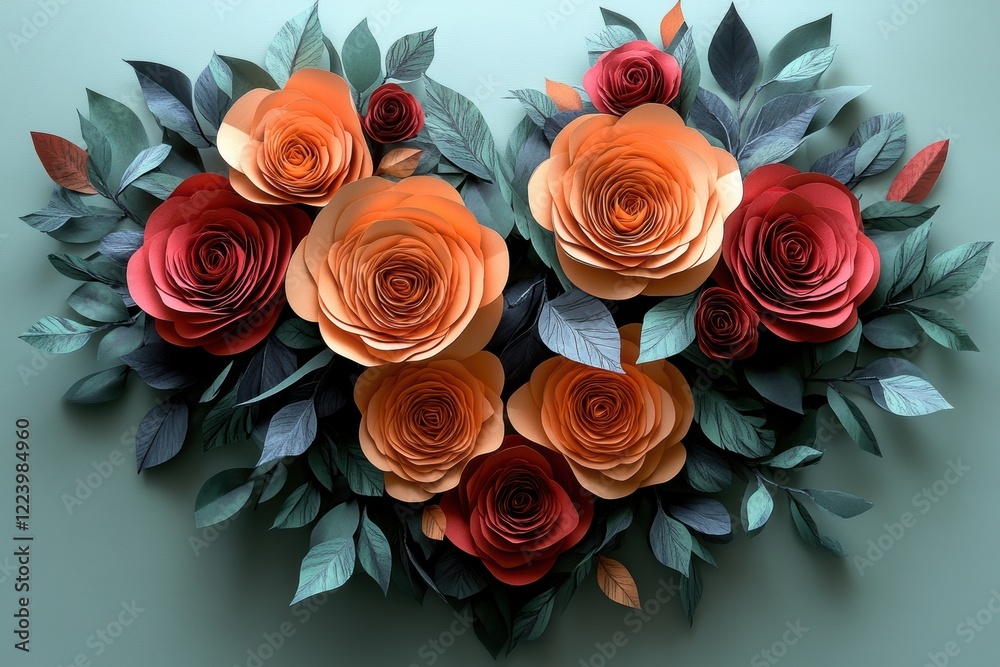 Obraz premium Colorful Paper Flowers Arranged in Heart Shape for Decoration