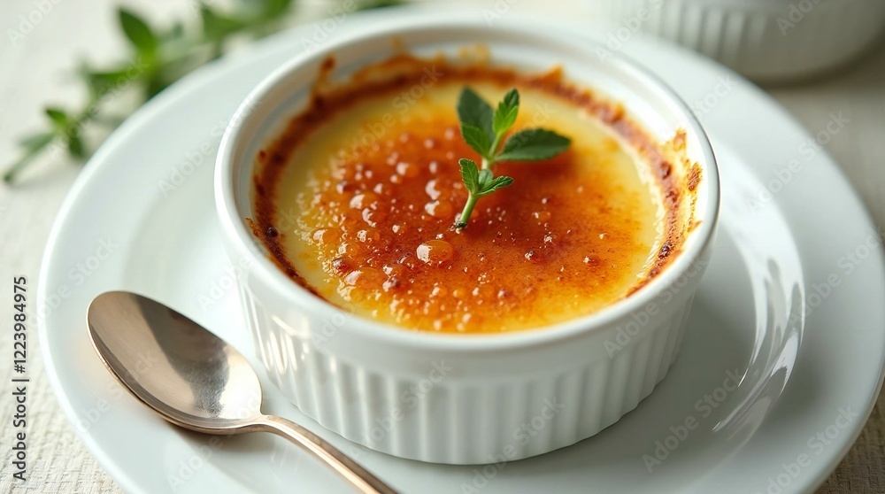 Creme Brulee with Caramelized Crust with Fresh Herb. Creme Brulee with Caramelized Crust with Fresh Herb.