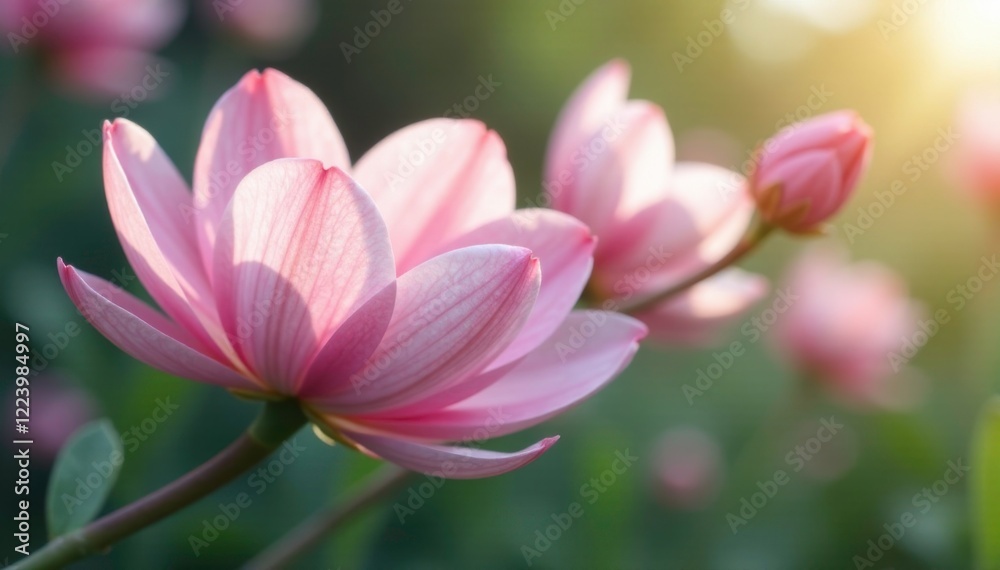 soft pink to white flowers unfolding along the stem, willow, petals soft pink to white flowers unfolding along the stem, willow, petals