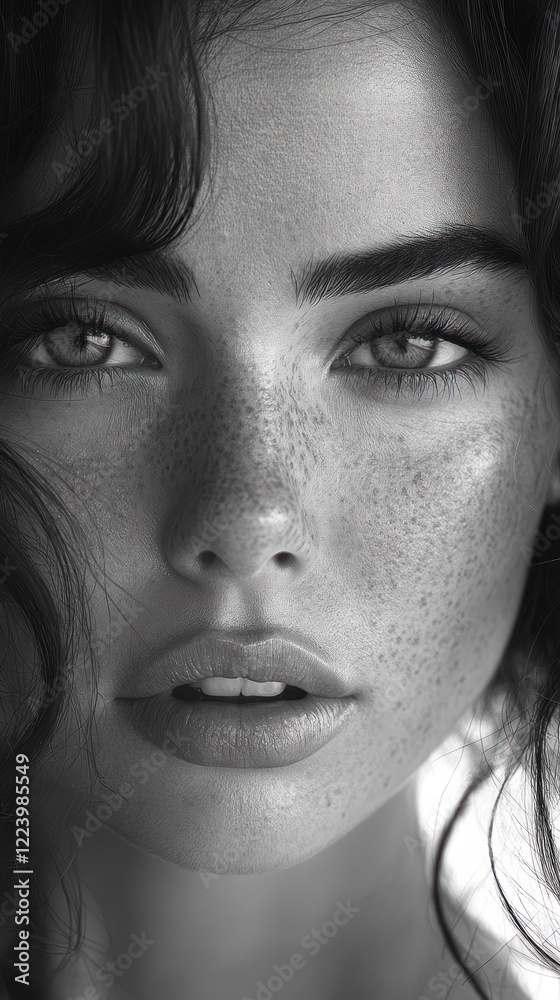 Fototapeta premium Monochromatic Portrait of a Woman with Freckles