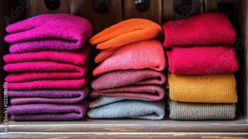 Colorful Woolen Socks Stacked Neatly in a Drawer photo