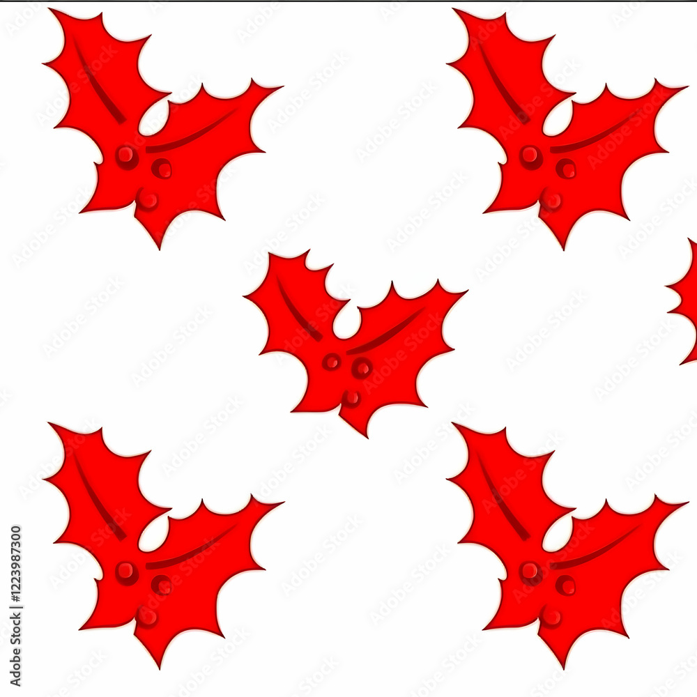 Red holly leaves pattern, holiday design