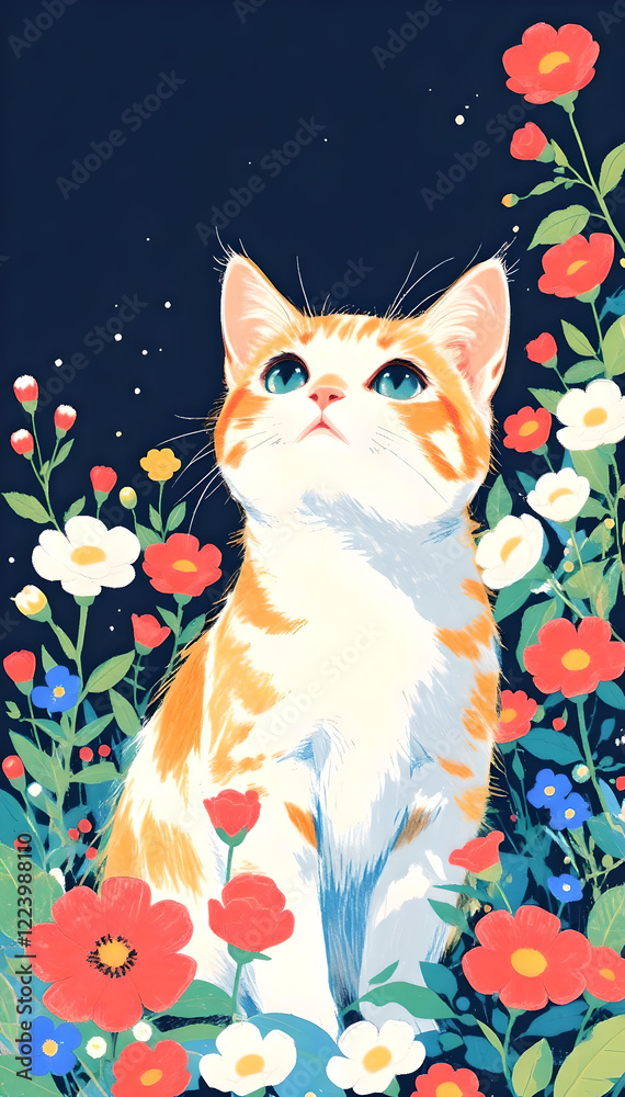 Fototapeta premium cat and flowers