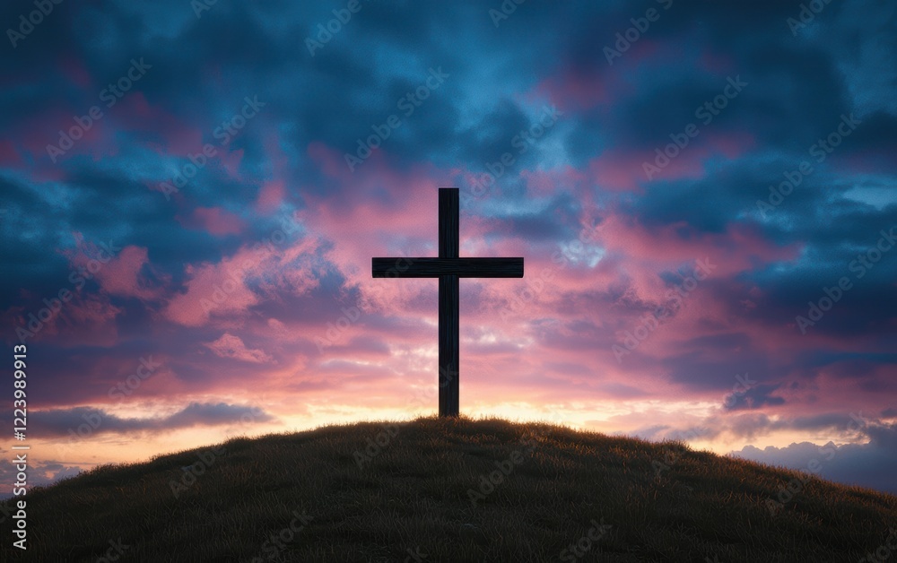 Silhouette of a Cross on a Hilltop at Sunset Silhouette of a Cross on a Hilltop at Sunset